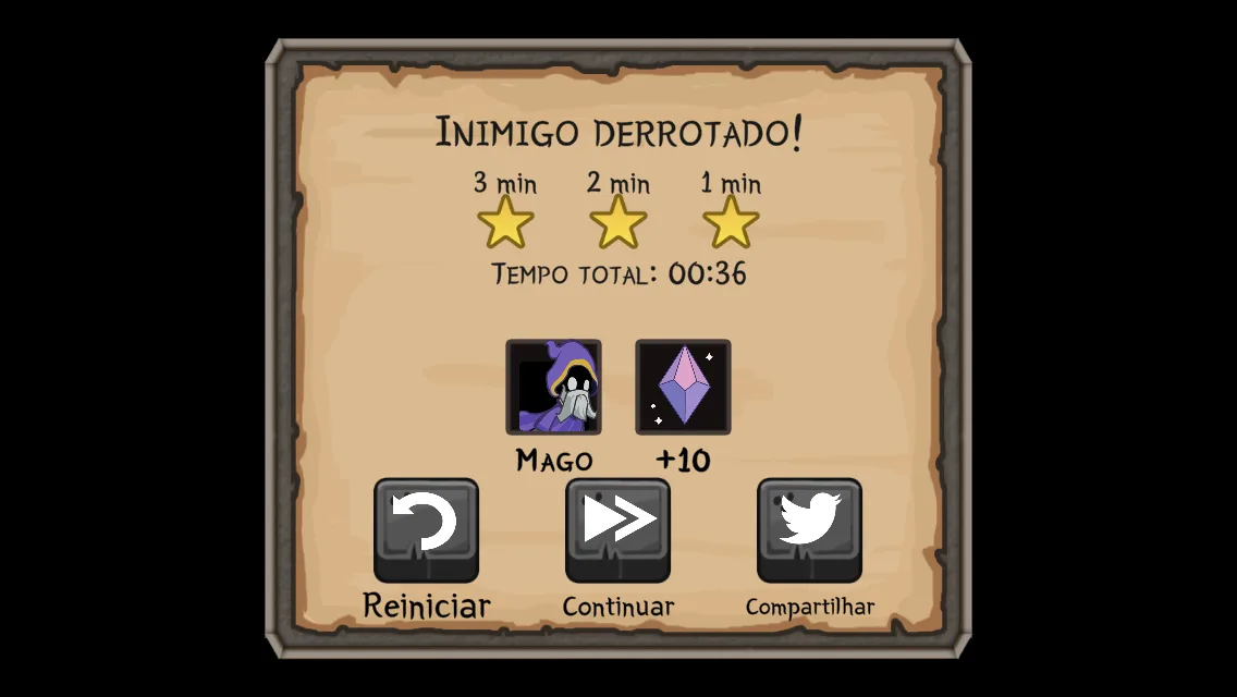 Victory screen with a three-star time rating