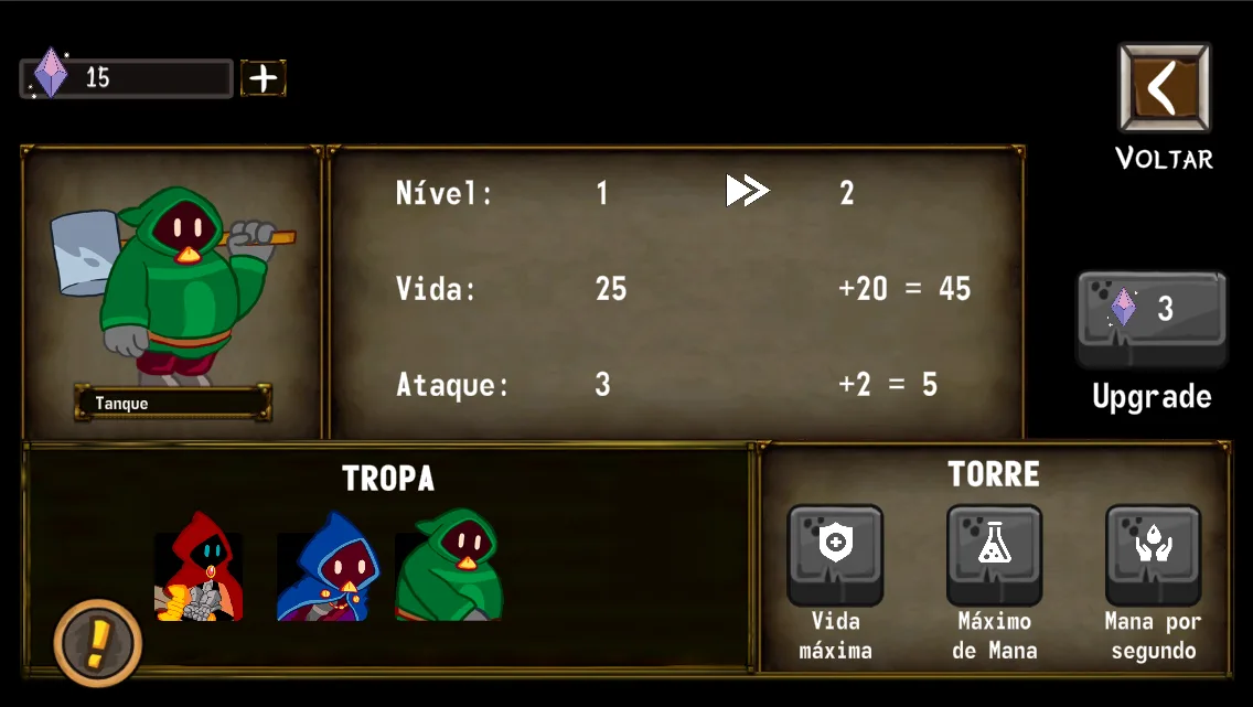 Upgrade screen raising a tank unit's health and attack